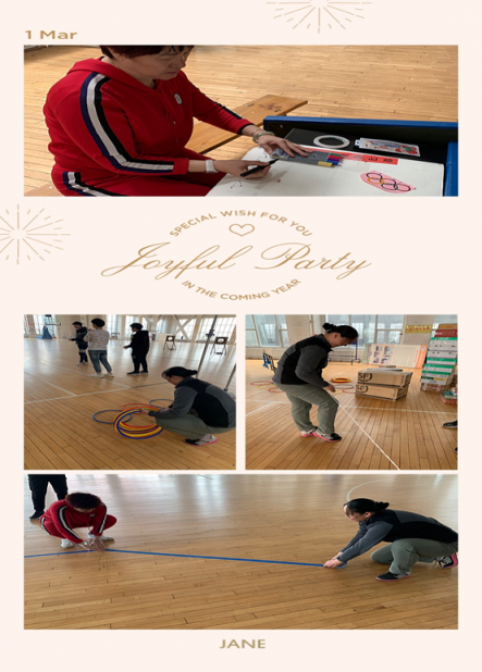 大家在崔冬雪博士和高俊霞老师的带领下来到师范大学篮球馆布置场地